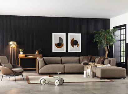 Living landscape Corner sofa Couch Upholstery Furniture Corner suite Sofa Fabric sofa